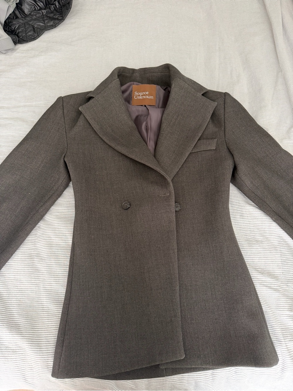 Source Unknown Women's Double-Breasted Taupe Blazer Coat